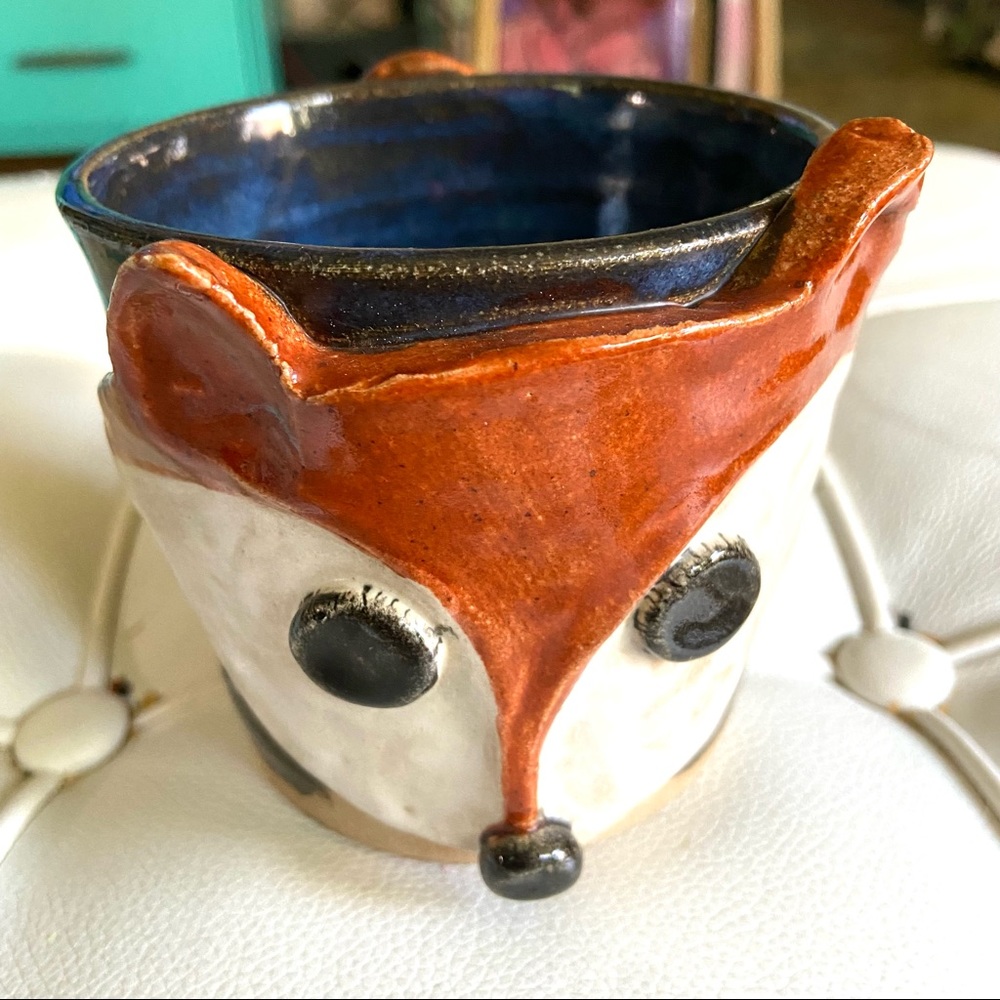 Handmade mug fox 🦊 blue brown good condition